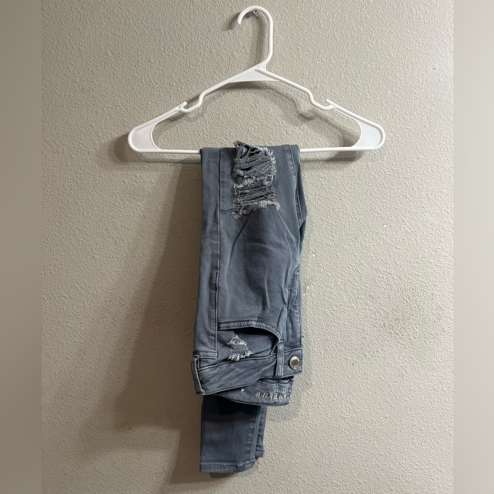 Grey American Eagle Distressed Skinny Jeans